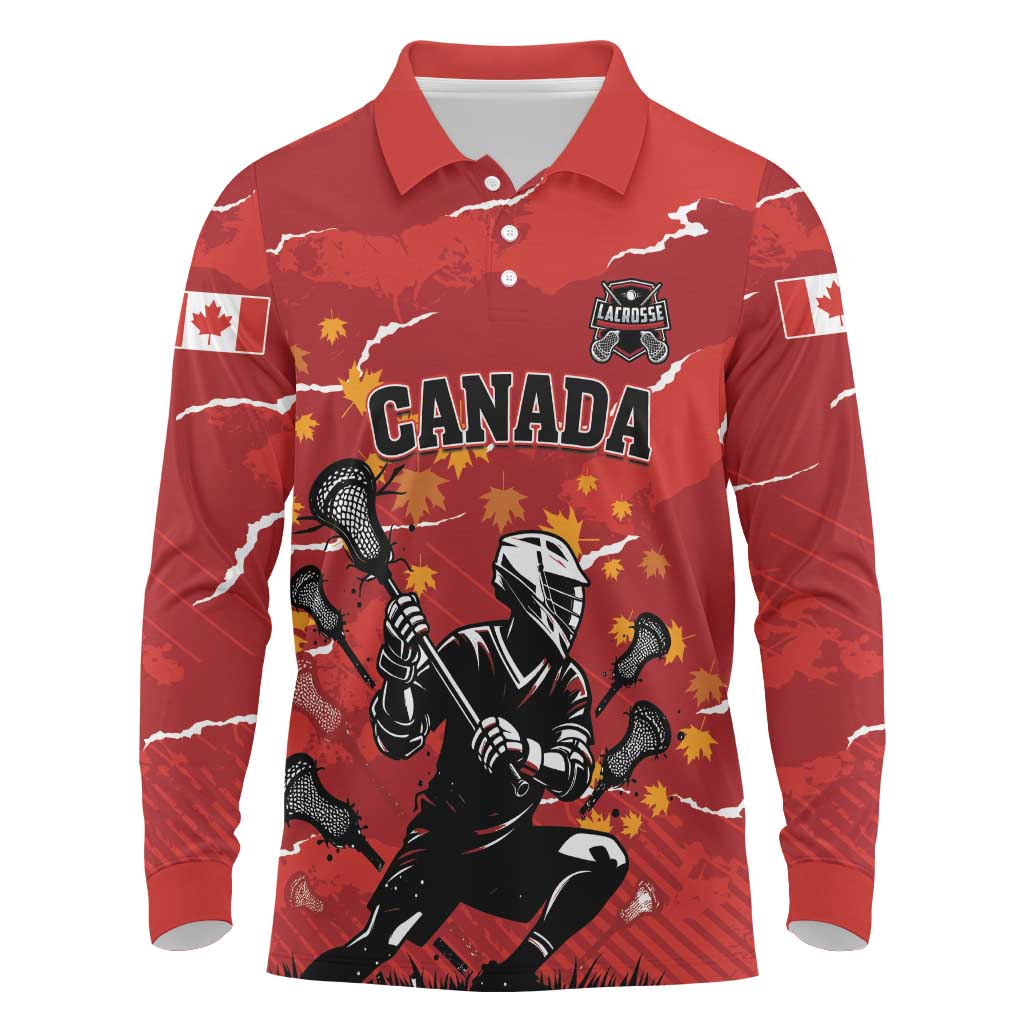 Custom Canada Lacrosse Long Sleeve Polo Shirt National Summer Sport