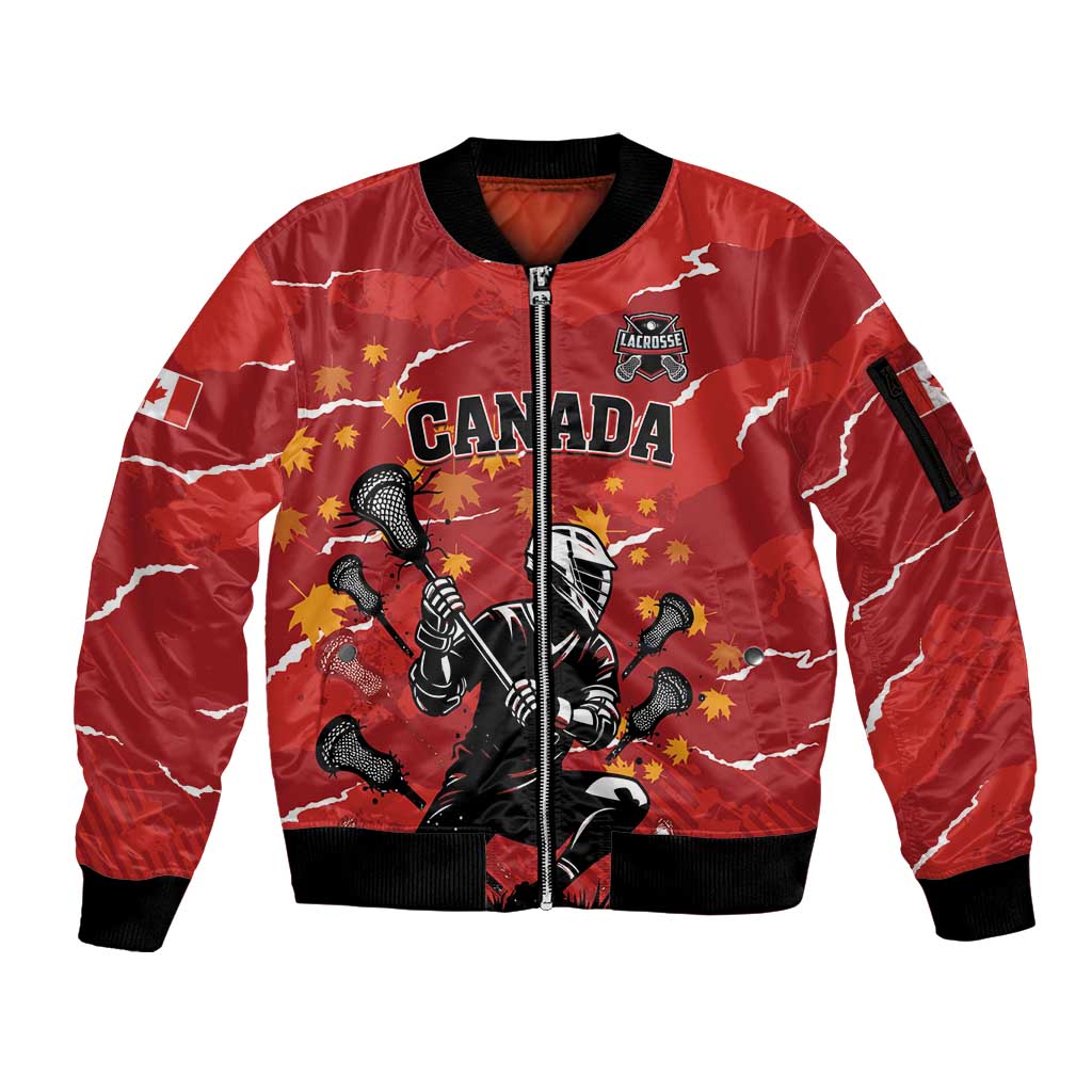 Custom Canada Lacrosse Sleeve Zip Bomber Jacket National Summer Sport