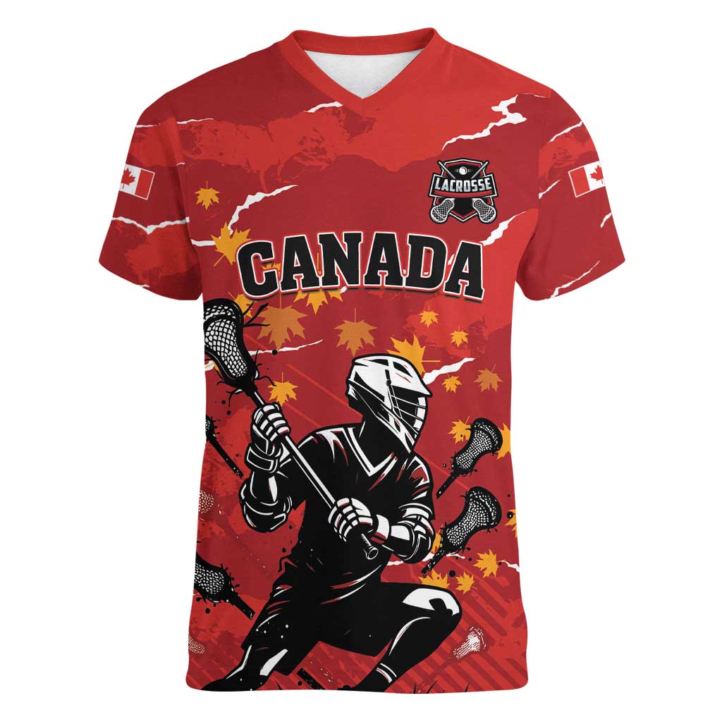 Custom Canada Lacrosse Women V-Neck T-Shirt National Summer Sport