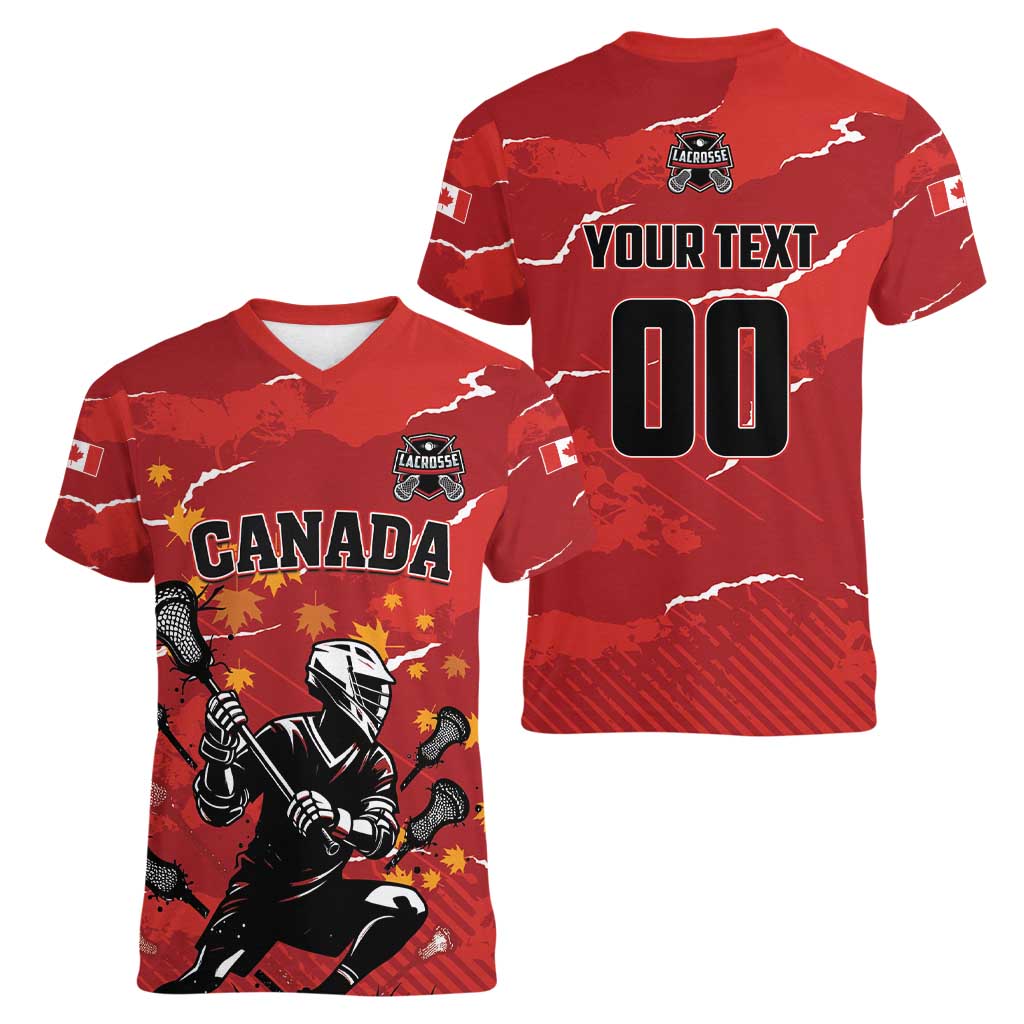 Custom Canada Lacrosse Women V-Neck T-Shirt National Summer Sport