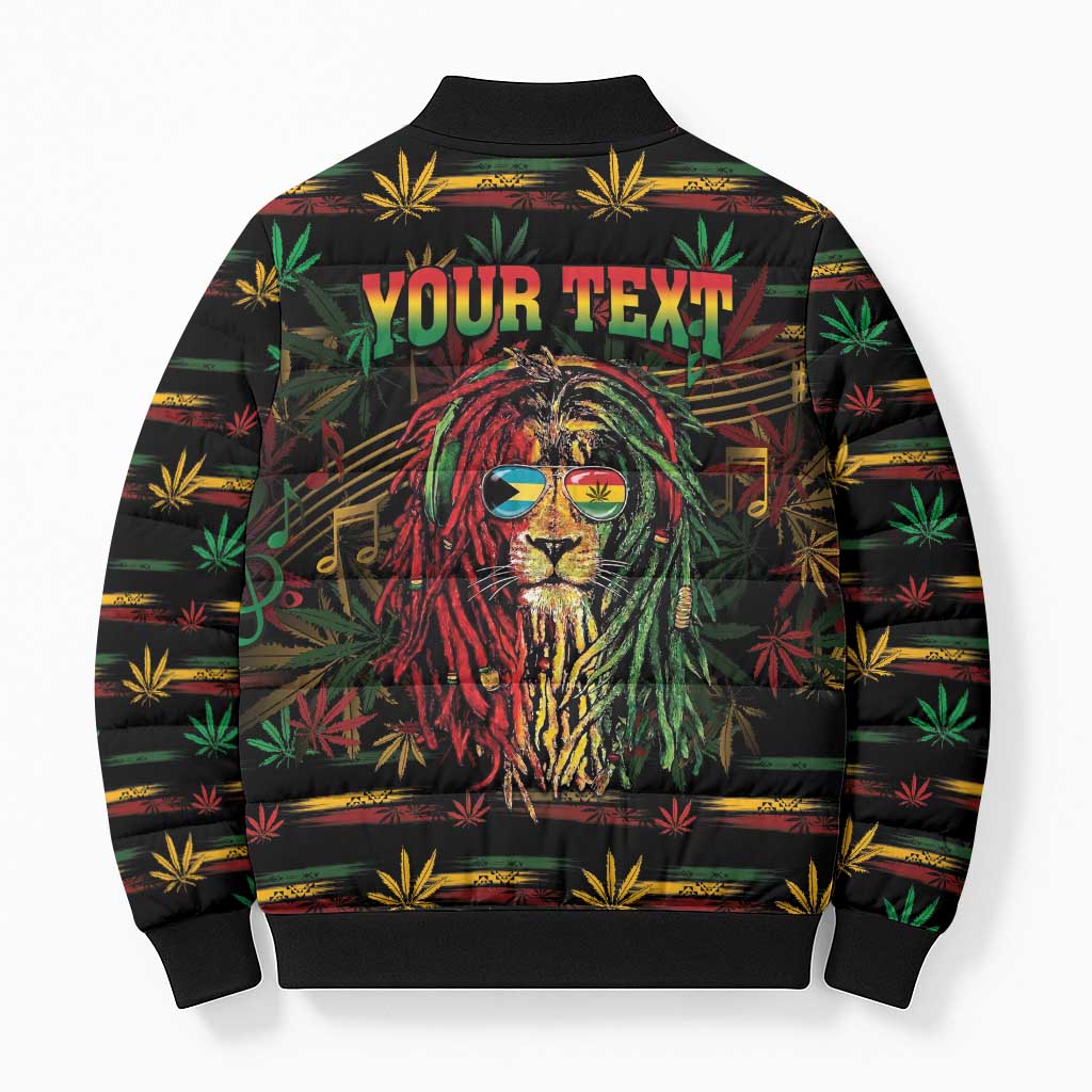 Personalized The Bahamas One Love Reggae Lion Bomber Puffer Jacket Caribbean Reggae Spirit
