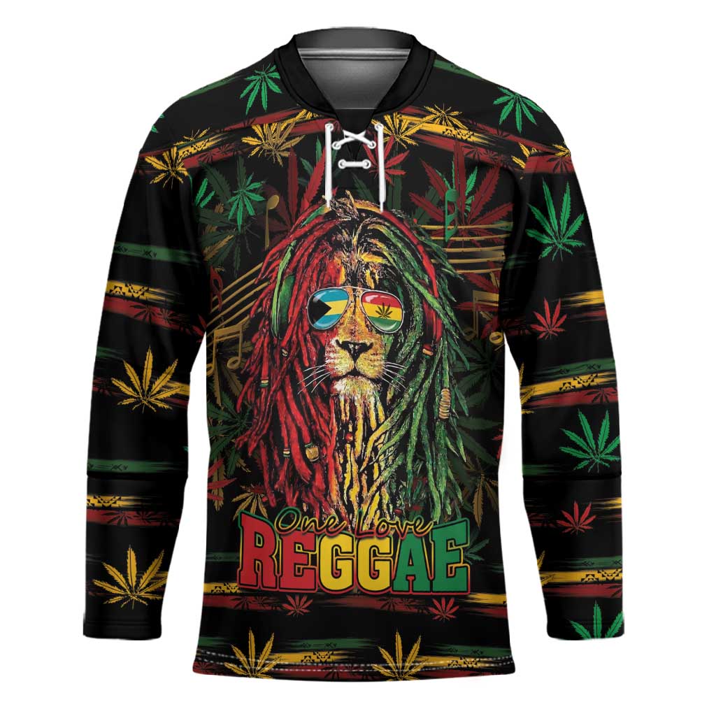 Personalized The Bahamas One Love Reggae Lion Hockey Jersey Caribbean Reggae Spirit