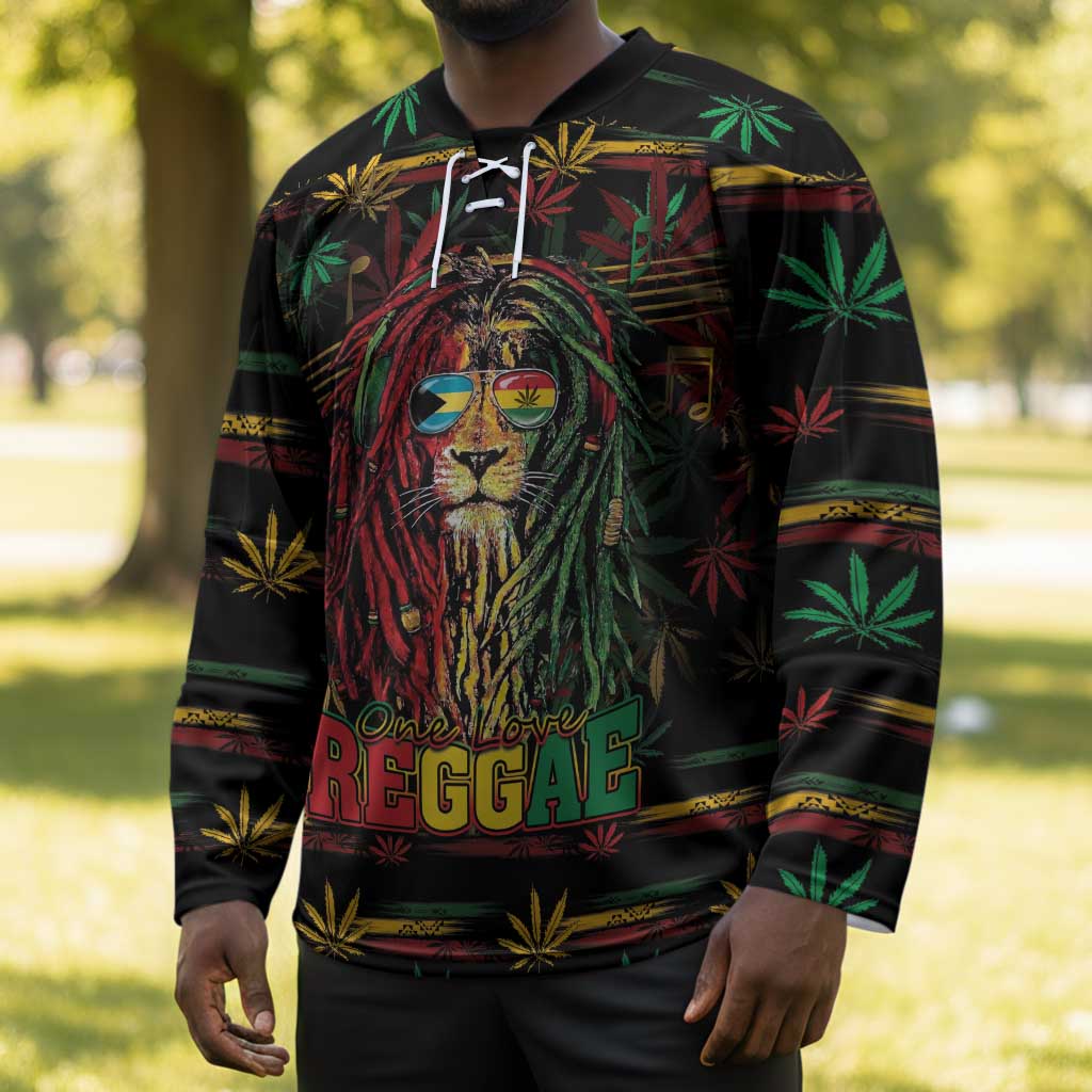 Personalized The Bahamas One Love Reggae Lion Hockey Jersey Caribbean Reggae Spirit