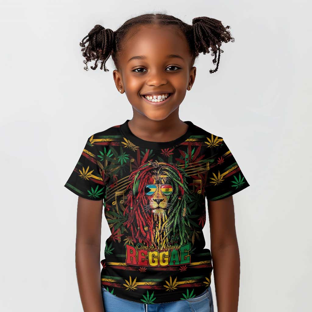 Personalized The Bahamas One Love Reggae Lion Kid T shirt Caribbean Reggae Spirit