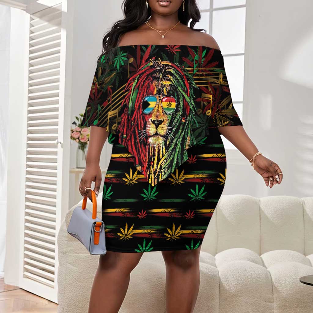 Personalized The Bahamas One Love Reggae Lion Off Shoulder Short Dress Caribbean Reggae Spirit