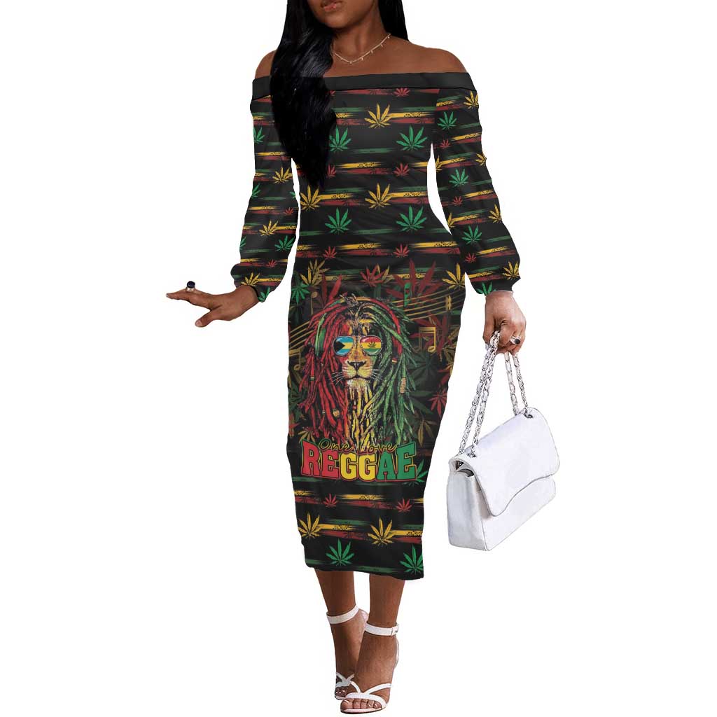 Personalized The Bahamas One Love Reggae Lion Off The Shoulder Long Sleeve Dress Caribbean Reggae Spirit
