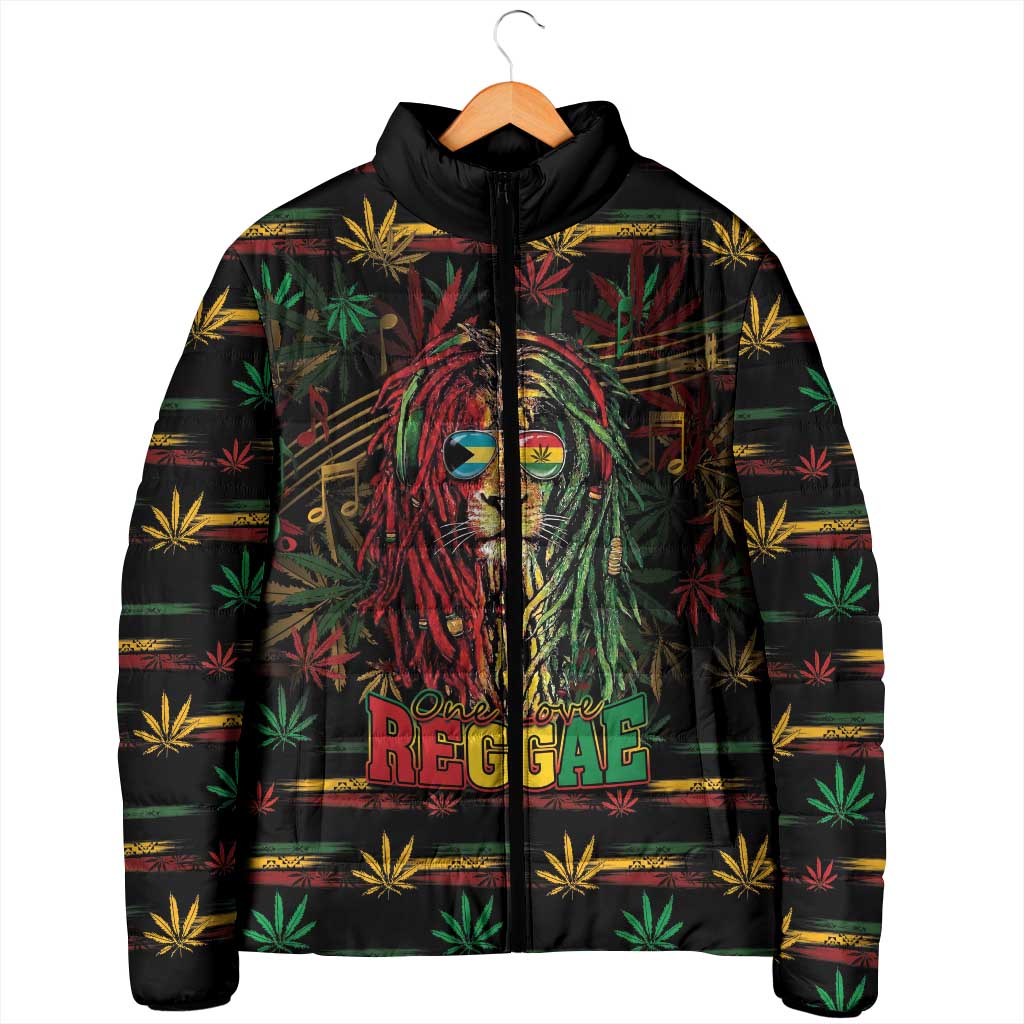 Personalized The Bahamas One Love Reggae Lion Padded Jacket Caribbean Reggae Spirit