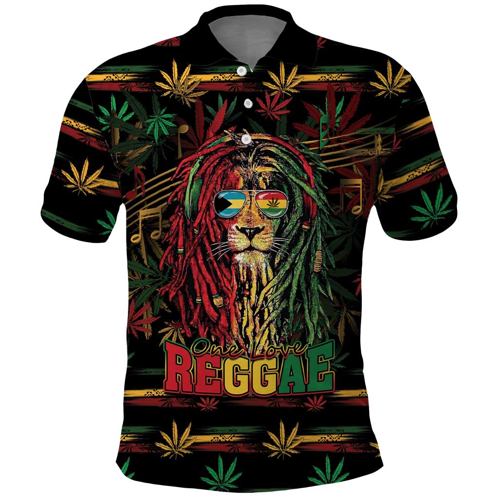 Personalized The Bahamas One Love Reggae Lion Polo Shirt Caribbean Reggae Spirit
