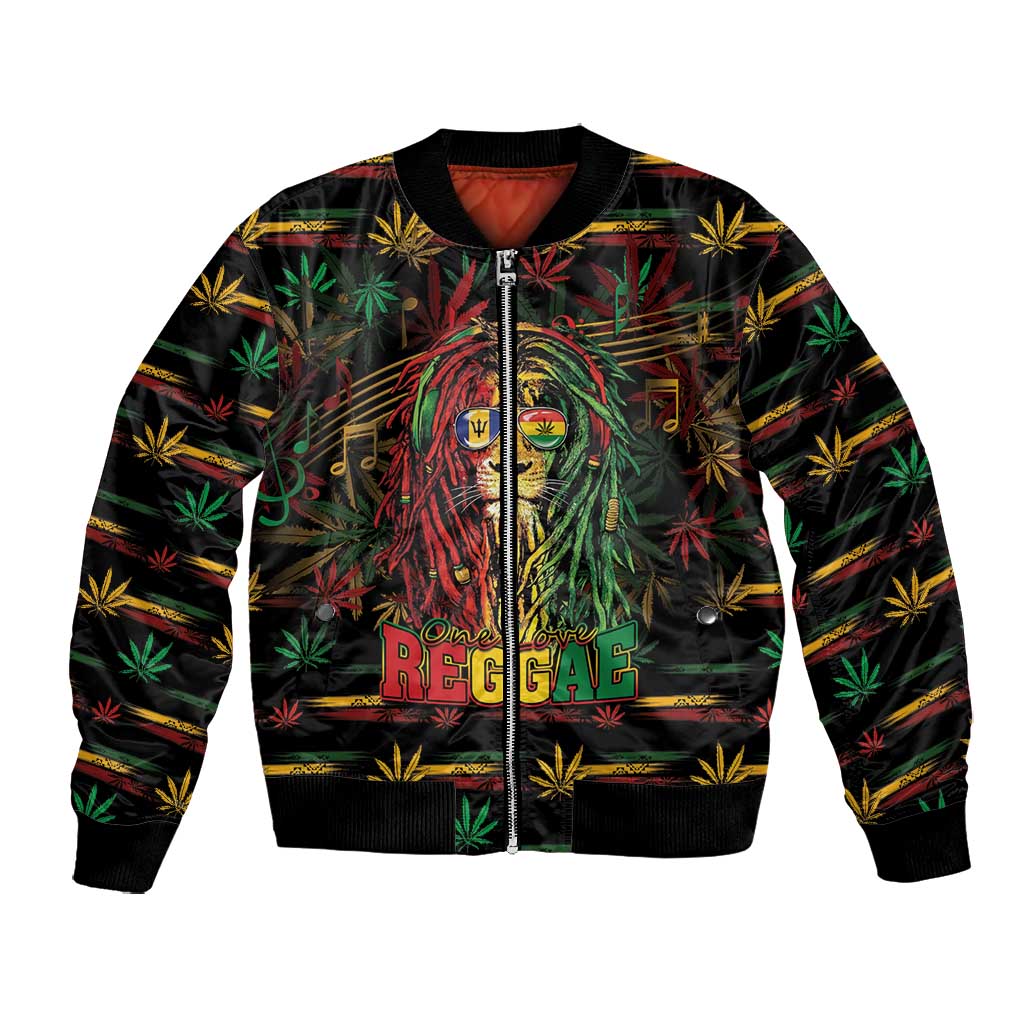 Personalized Barbados One Love Reggae Lion Bomber Jacket Caribbean Reggae Spirit