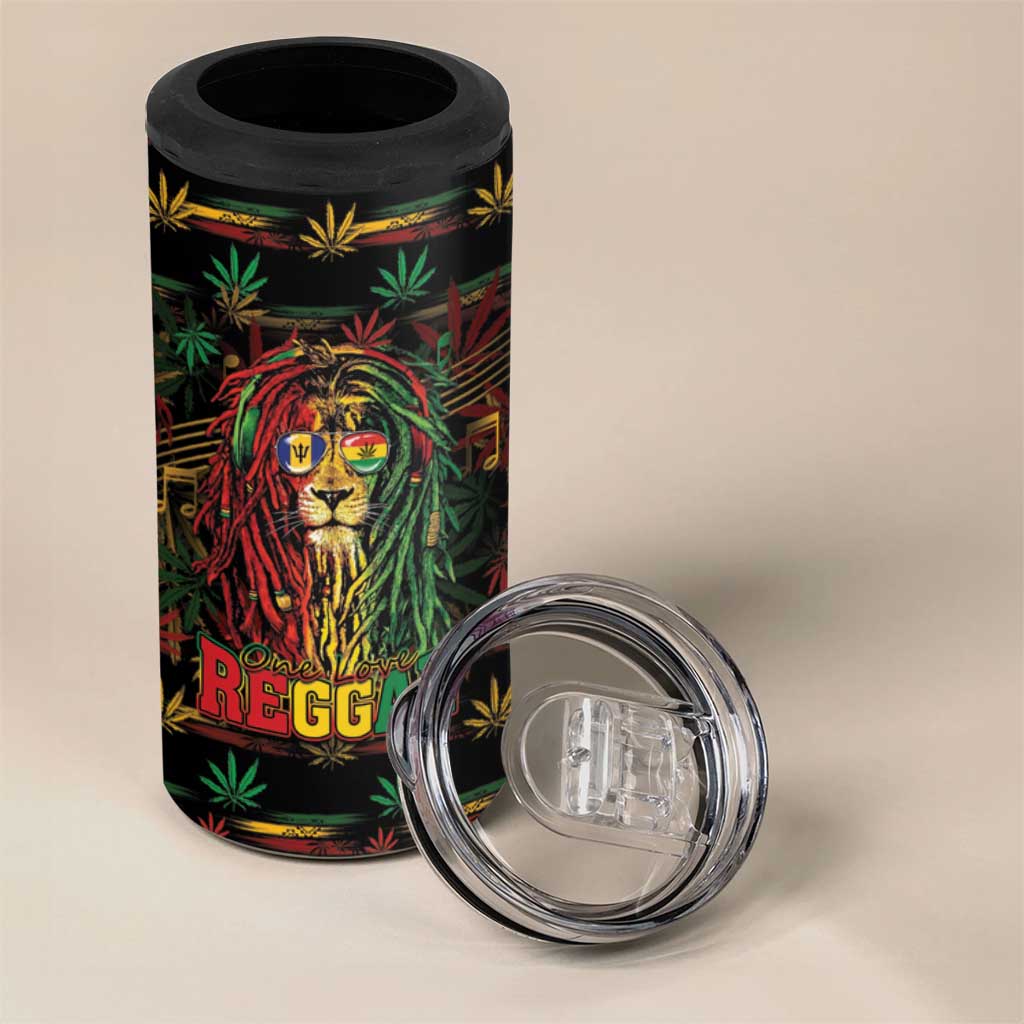 Personalized Barbados One Love Reggae Lion 4 in 1 Can Cooler Tumbler Caribbean Reggae Spirit