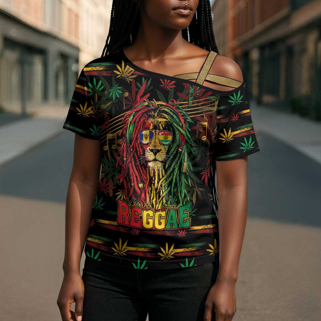 Personalized Barbados One Love Reggae Lion Cross Shoulder Shirt Caribbean Reggae Spirit