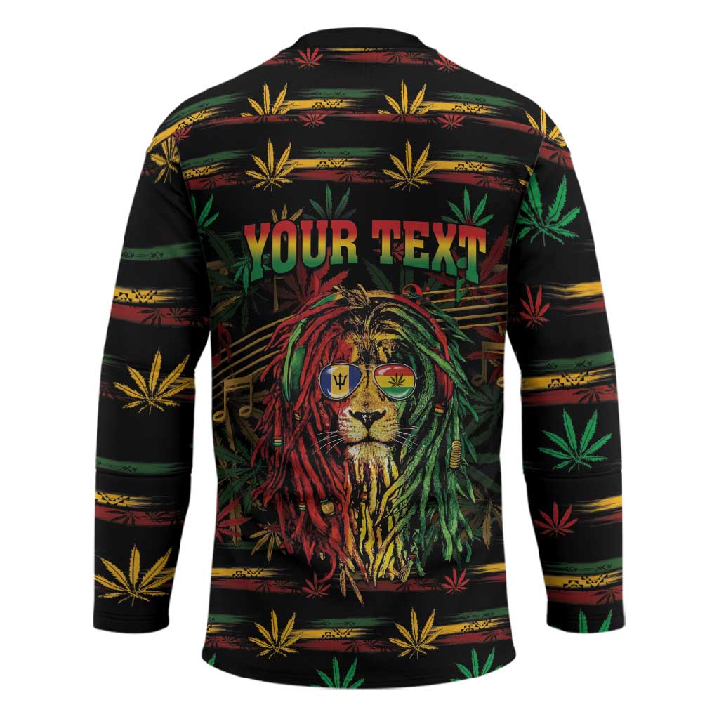 Personalized Barbados One Love Reggae Lion Hockey Jersey Caribbean Reggae Spirit