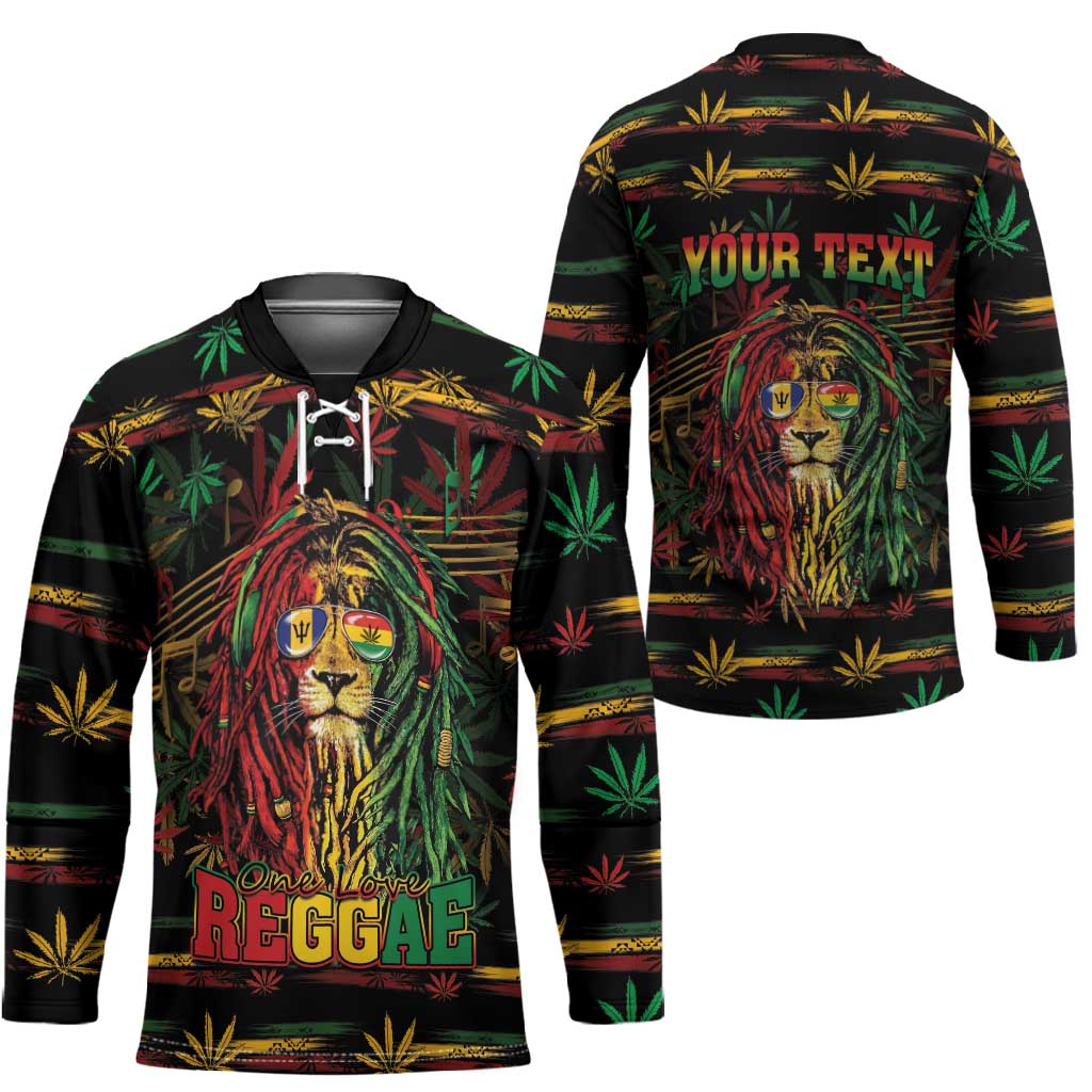Personalized Barbados One Love Reggae Lion Hockey Jersey Caribbean Reggae Spirit