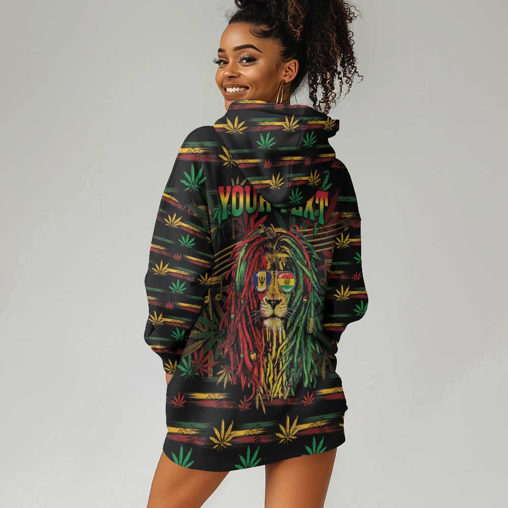 Personalized Barbados One Love Reggae Lion Hoodie Dress Caribbean Reggae Spirit