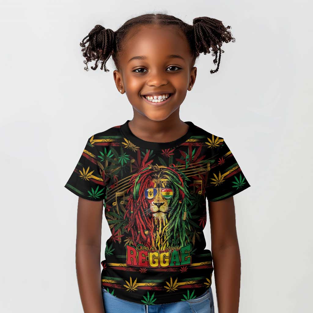 Personalized Barbados One Love Reggae Lion Kid T shirt Caribbean Reggae Spirit