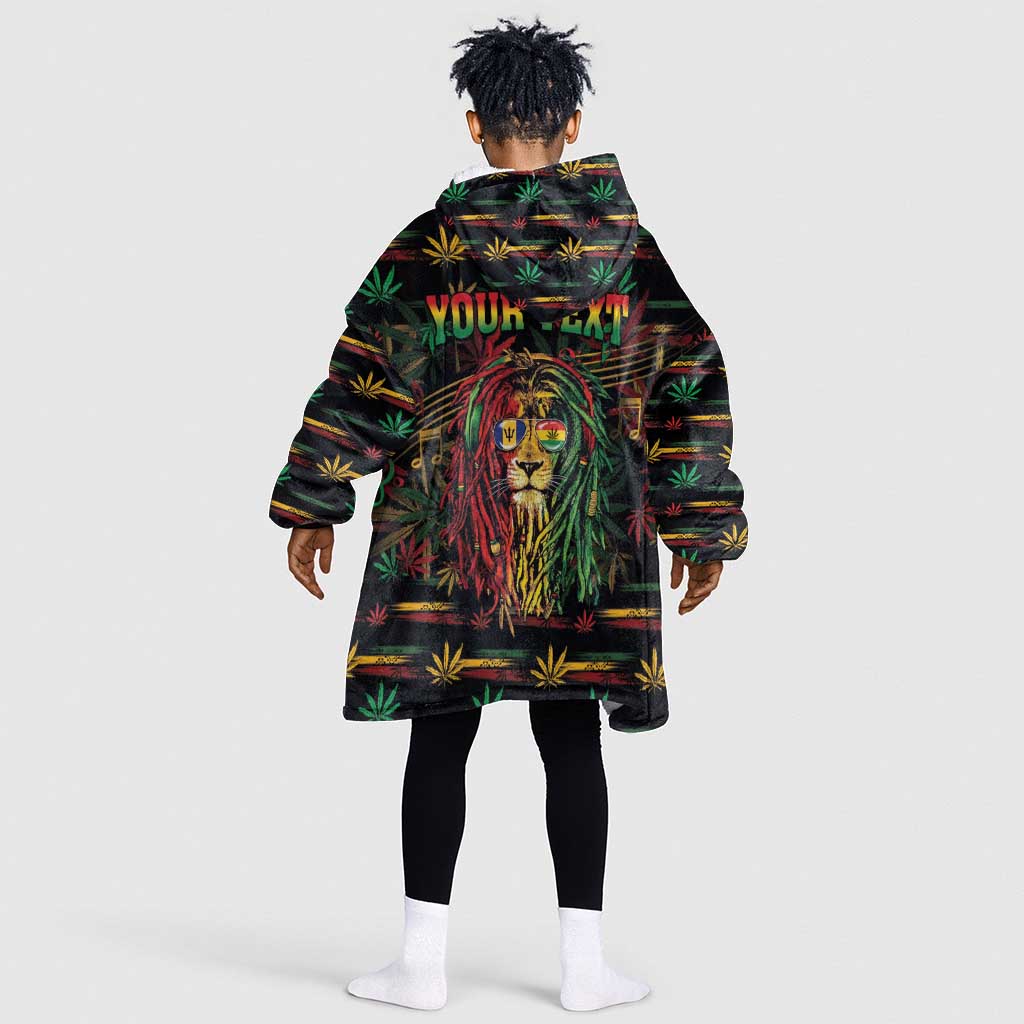 Personalized Barbados One Love Reggae Lion Kid Wearable Blanket Hoodie Caribbean Reggae Spirit