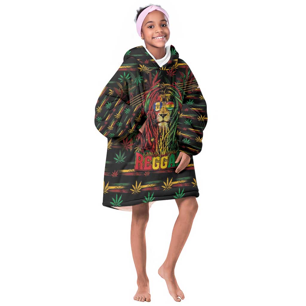 Personalized Barbados One Love Reggae Lion Kid Wearable Blanket Hoodie Caribbean Reggae Spirit