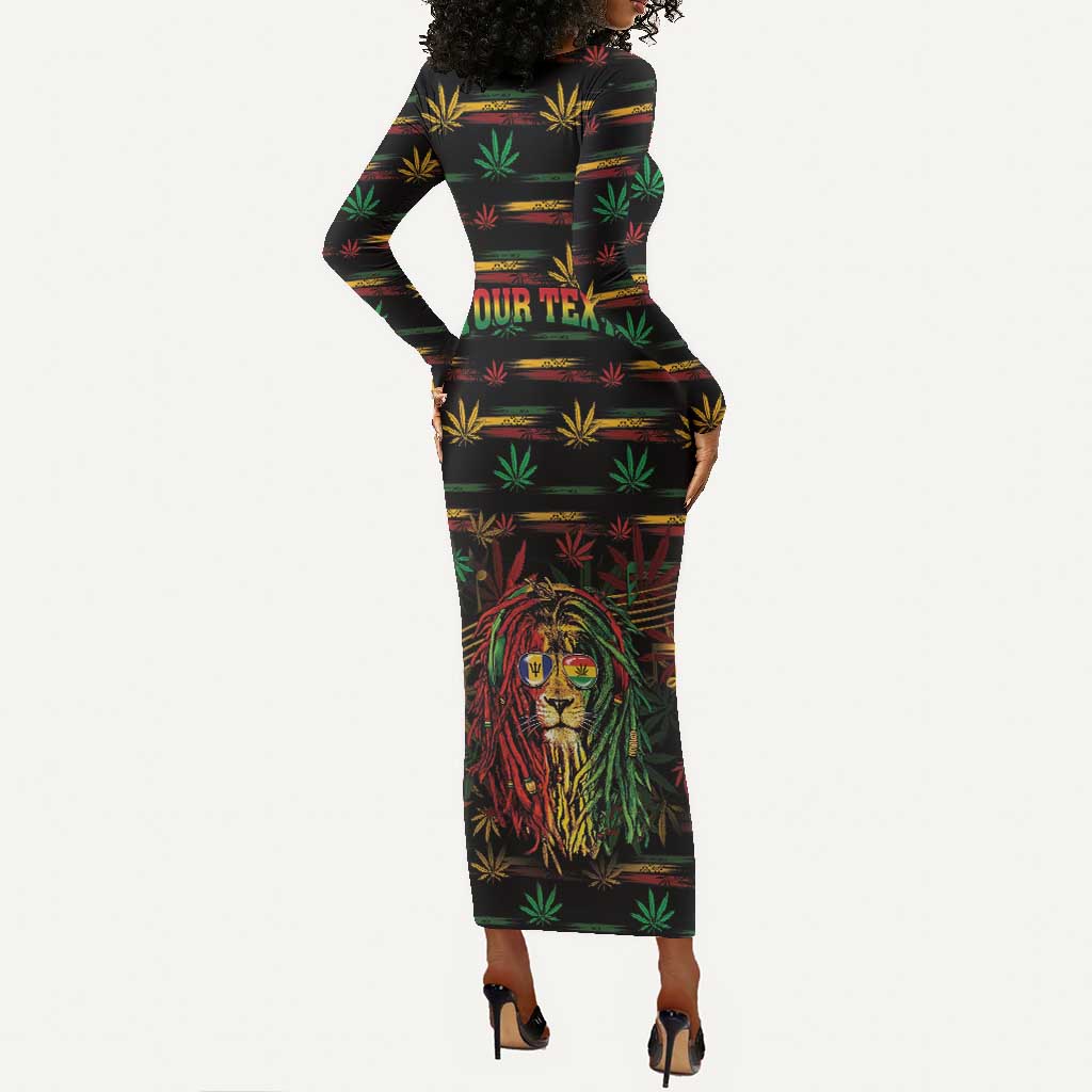 Personalized Barbados One Love Reggae Lion Long Sleeve Bodycon Dress Caribbean Reggae Spirit
