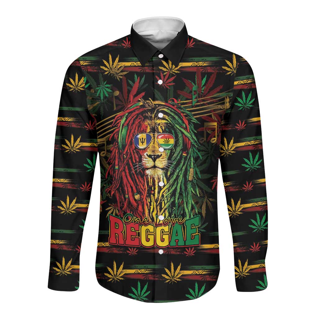 Personalized Barbados One Love Reggae Lion Long Sleeve Button Shirt Caribbean Reggae Spirit