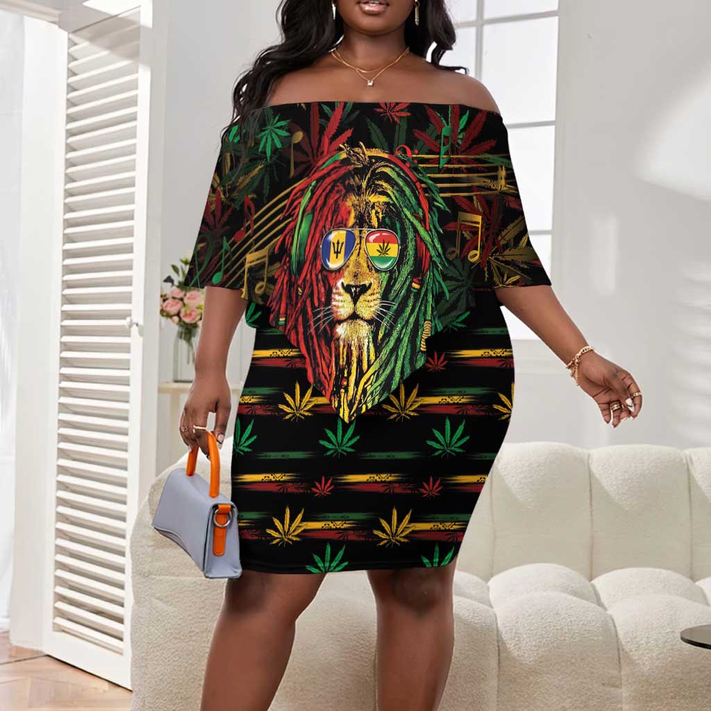Personalized Barbados One Love Reggae Lion Off Shoulder Short Dress Caribbean Reggae Spirit