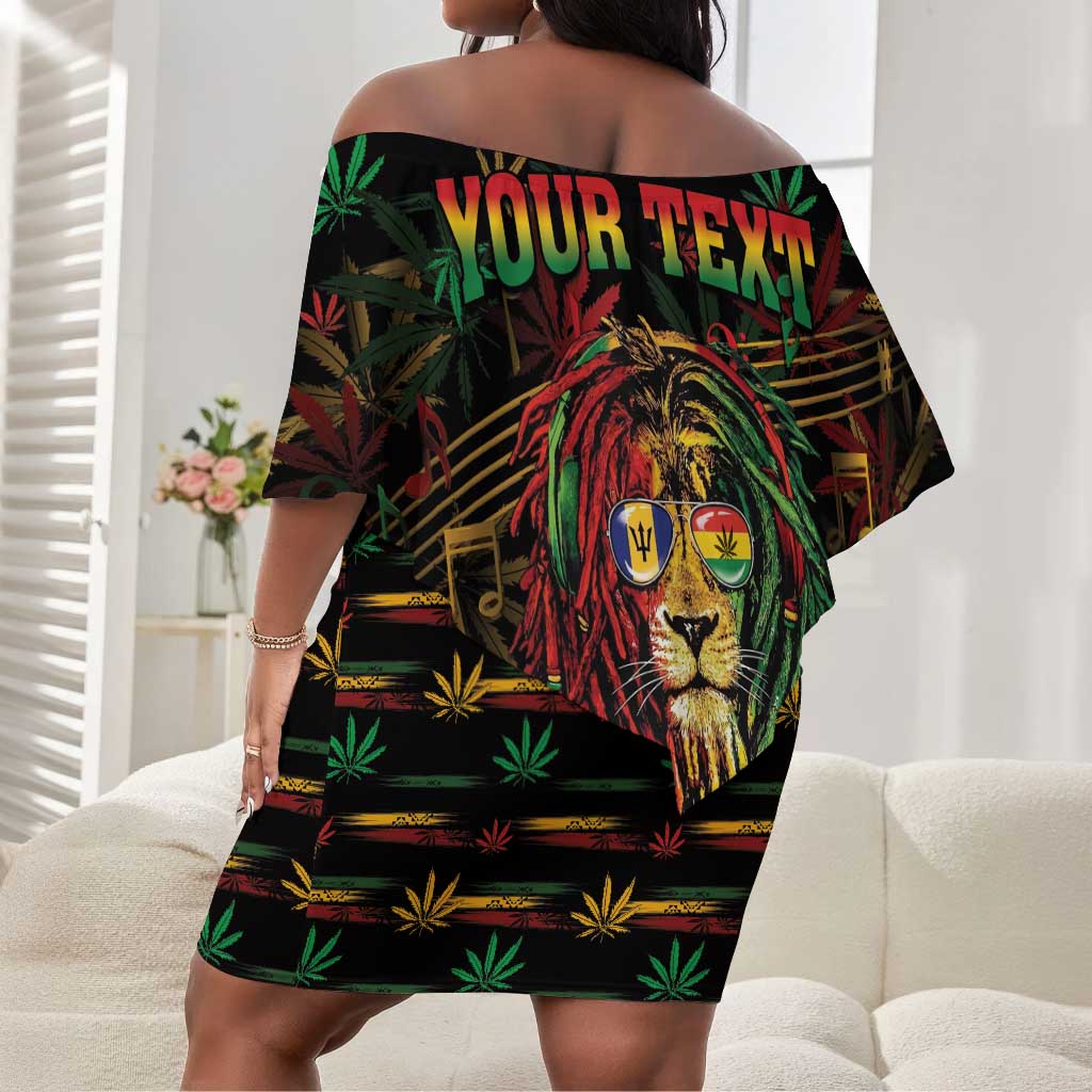 Personalized Barbados One Love Reggae Lion Off Shoulder Short Dress Caribbean Reggae Spirit