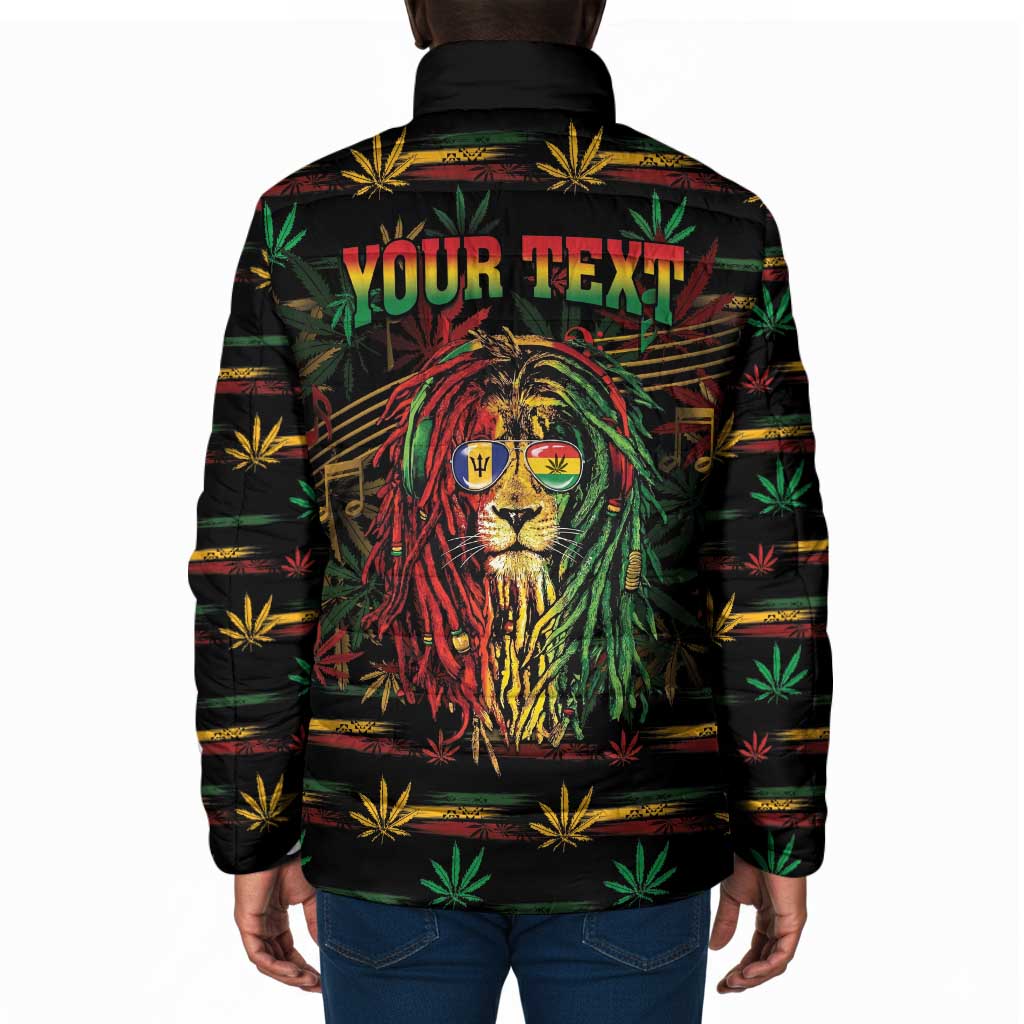 Personalized Barbados One Love Reggae Lion Padded Jacket Caribbean Reggae Spirit