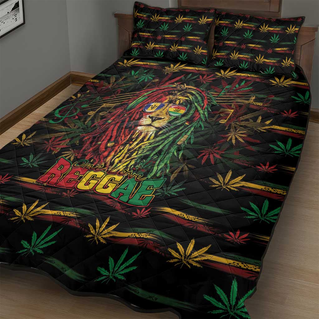 Barbados One Love Reggae Lion Quilt Bed Set Caribbean Reggae Spirit