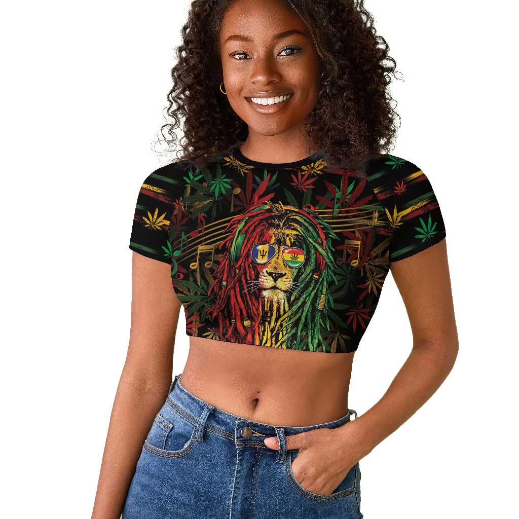 Personalized Barbados One Love Reggae Lion Raglan Cropped T shirt Caribbean Reggae Spirit
