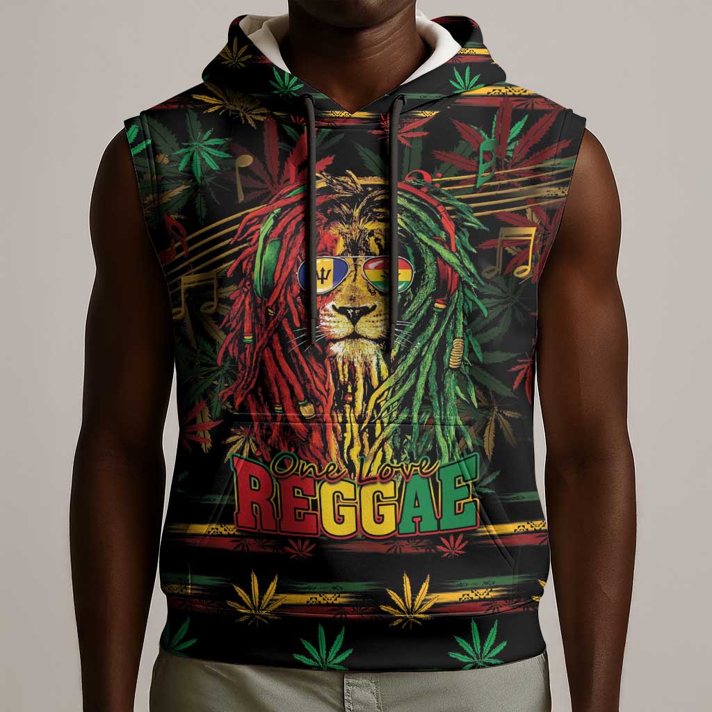 Personalized Barbados One Love Reggae Lion Sleeveless Hoodie Caribbean Reggae Spirit