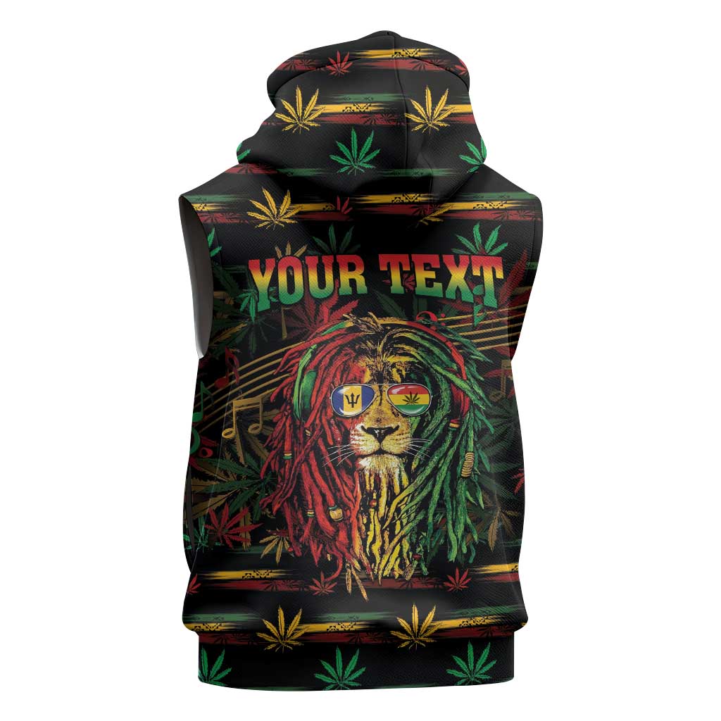 Personalized Barbados One Love Reggae Lion Sleeveless Zip Hoodie Caribbean Reggae Spirit