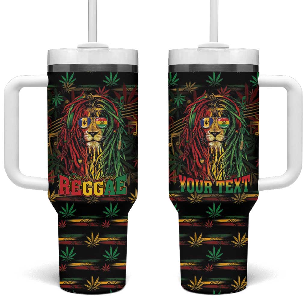 Personalized Barbados One Love Reggae Lion Tumbler With Handle Caribbean Reggae Spirit