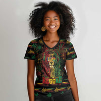 Personalized Barbados One Love Reggae Lion Women V-Neck T-Shirt Caribbean Reggae Spirit