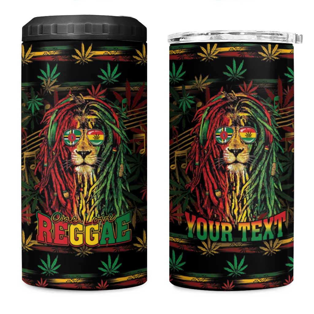 Personalized Dominica One Love Reggae Lion 4 in 1 Can Cooler Tumbler Caribbean Reggae Spirit