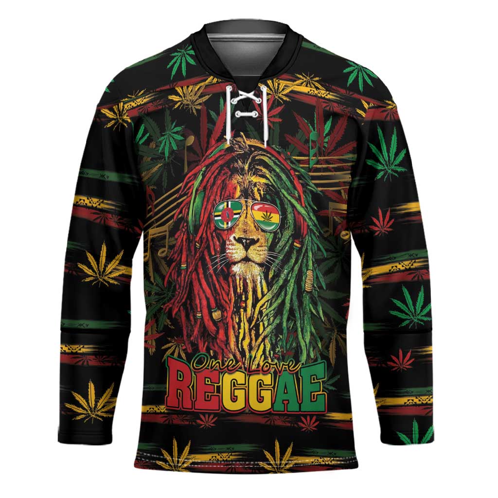 Personalized Dominica One Love Reggae Lion Hockey Jersey Caribbean Reggae Spirit
