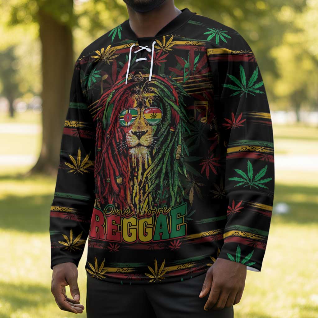 Personalized Dominica One Love Reggae Lion Hockey Jersey Caribbean Reggae Spirit