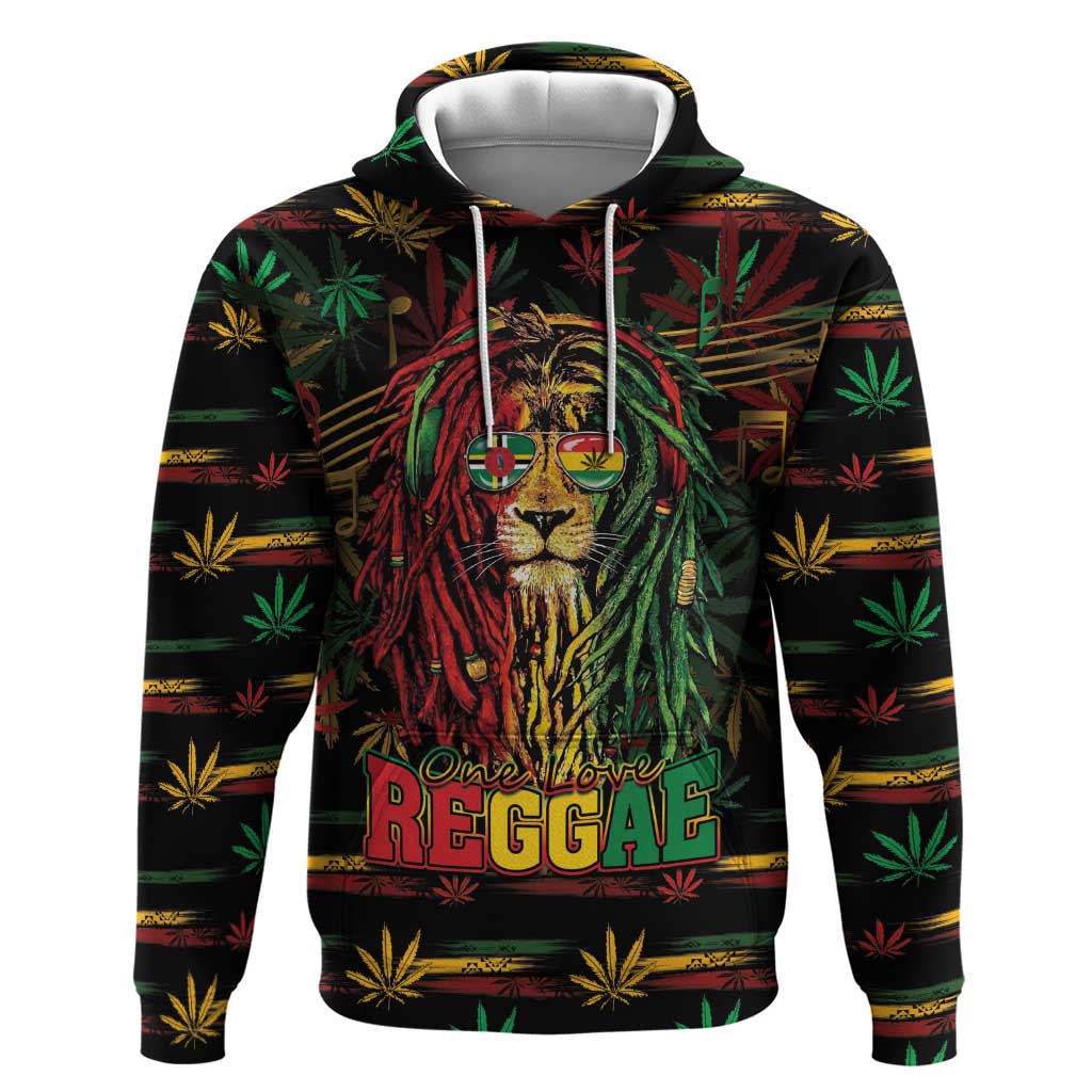 Personalized Dominica One Love Reggae Lion Hoodie Caribbean Reggae Spirit