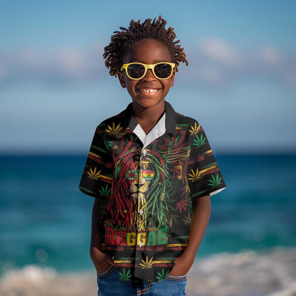Personalized Dominica One Love Reggae Lion Kid Hawaiian Shirt Caribbean Reggae Spirit