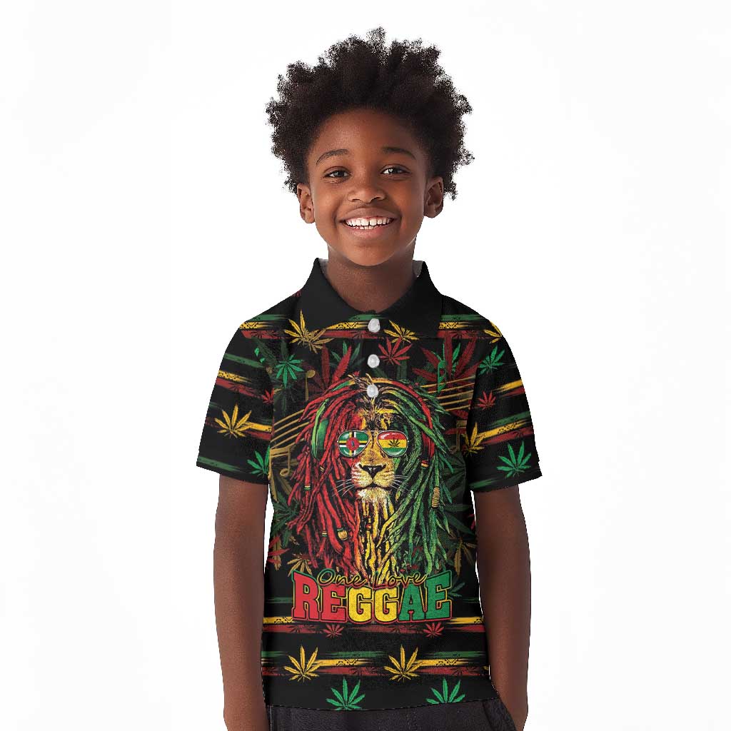 Personalized Dominica One Love Reggae Lion Kid Polo Shirt Caribbean Reggae Spirit