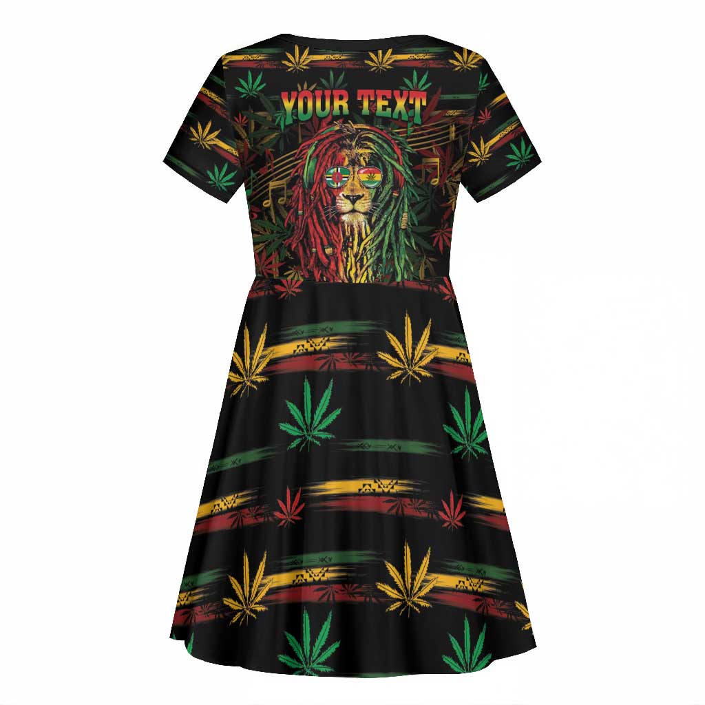 Personalized Dominica One Love Reggae Lion Kid Short Sleeve Dress Caribbean Reggae Spirit