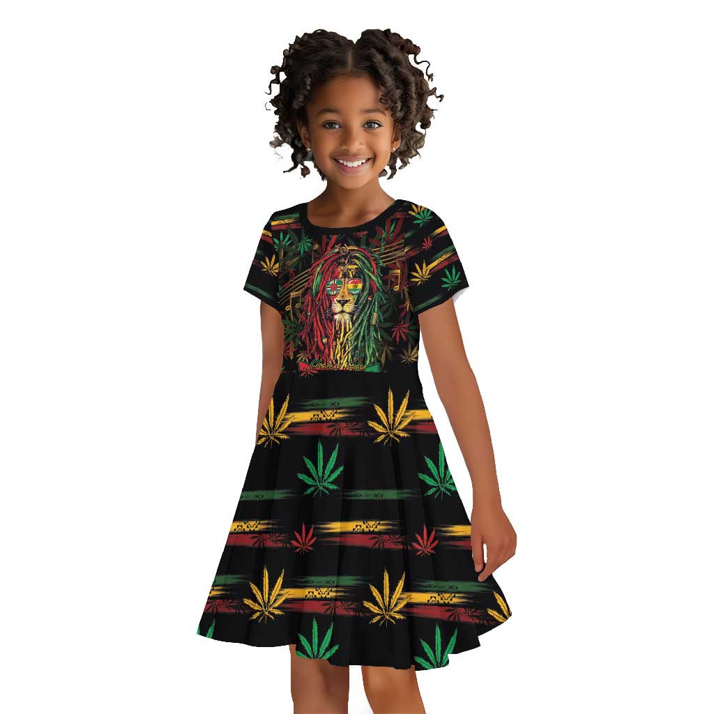 Personalized Dominica One Love Reggae Lion Kid Short Sleeve Dress Caribbean Reggae Spirit