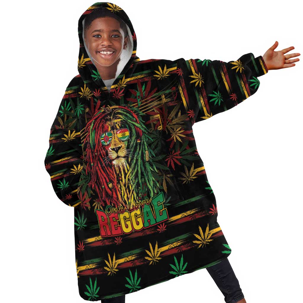 Personalized Dominica One Love Reggae Lion Kid Wearable Blanket Hoodie Caribbean Reggae Spirit