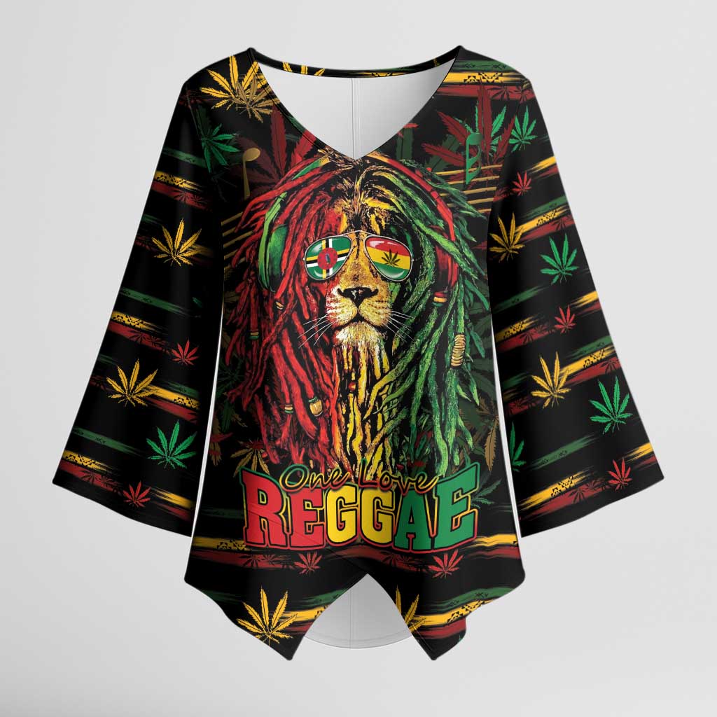 Personalized Dominica One Love Reggae Lion Kimono Sleeve Blouse Caribbean Reggae Spirit
