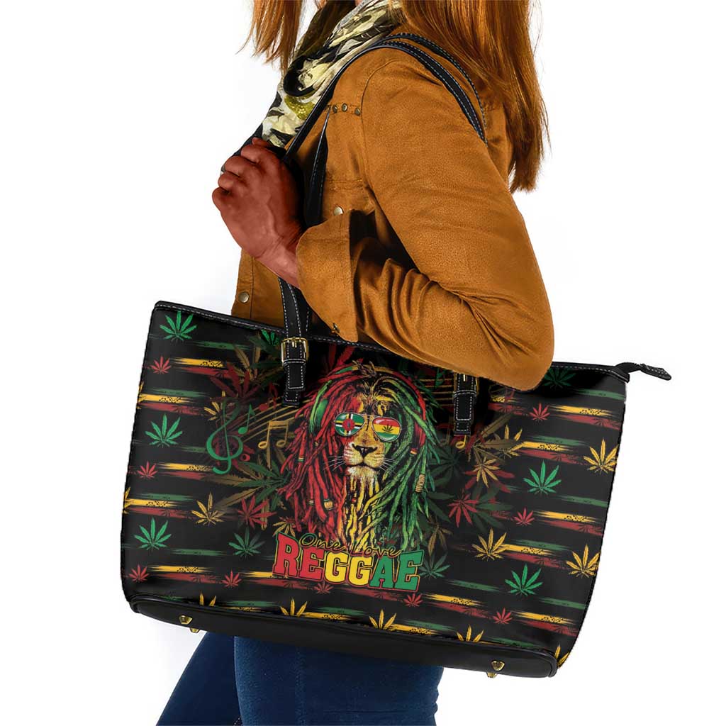 Dominica One Love Reggae Lion Leather Tote Bag Caribbean Reggae Spirit