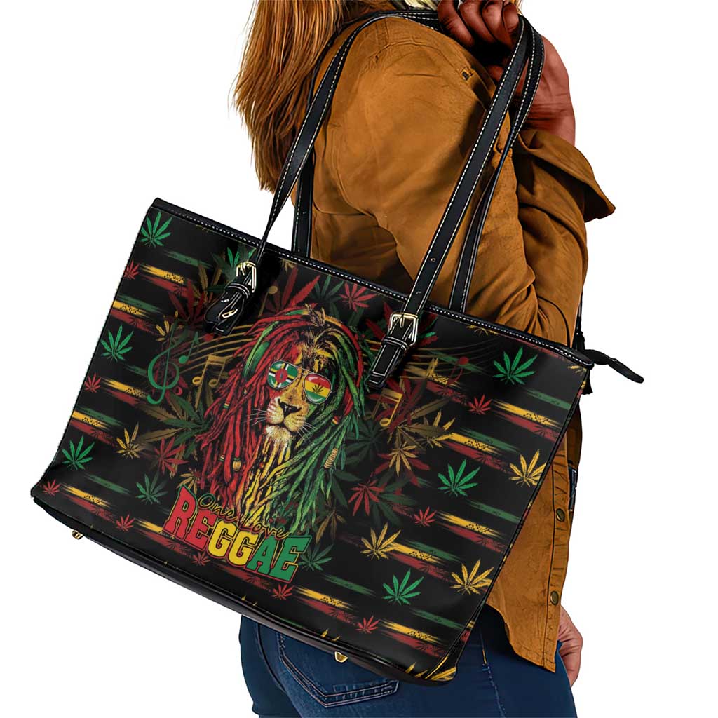 Dominica One Love Reggae Lion Leather Tote Bag Caribbean Reggae Spirit