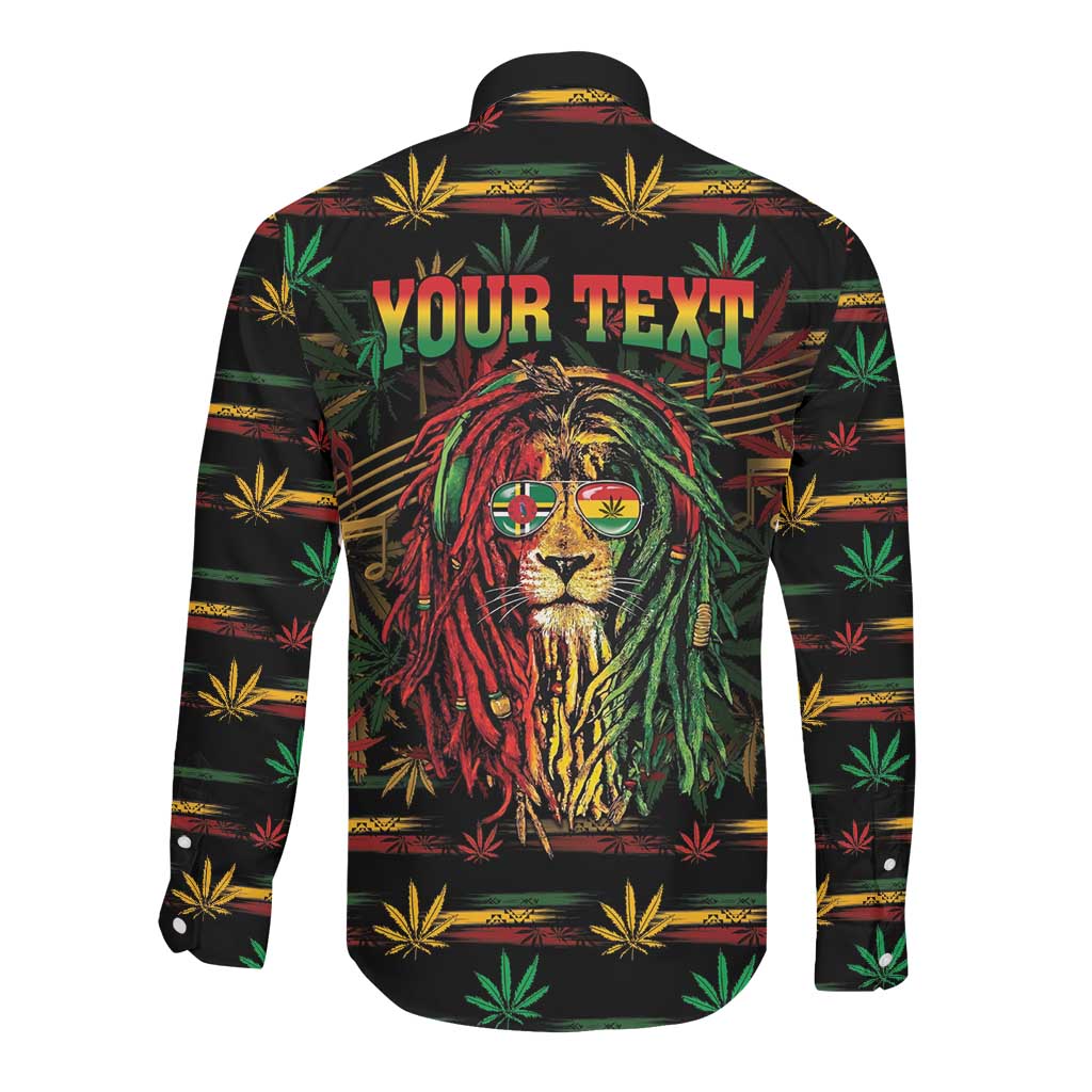 Personalized Dominica One Love Reggae Lion Long Sleeve Button Shirt Caribbean Reggae Spirit