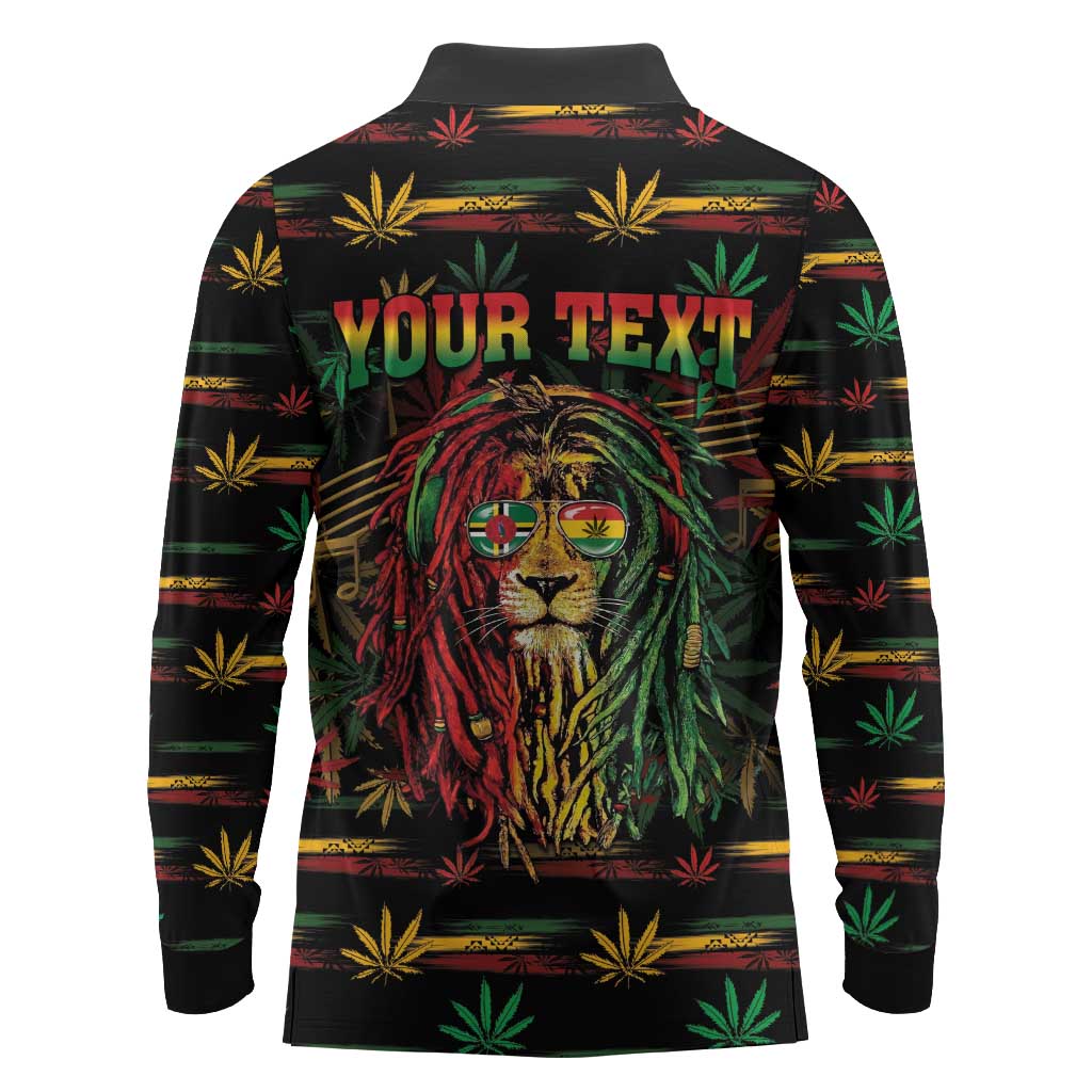 Personalized Dominica One Love Reggae Lion Long Sleeve Polo Shirt Caribbean Reggae Spirit