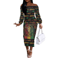 Personalized Dominica One Love Reggae Lion Off The Shoulder Long Sleeve Dress Caribbean Reggae Spirit