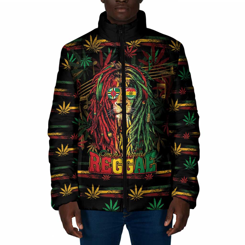 Personalized Dominica One Love Reggae Lion Padded Jacket Caribbean Reggae Spirit