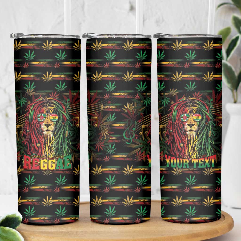 Personalized Dominica One Love Reggae Lion Skinny Tumbler Caribbean Reggae Spirit