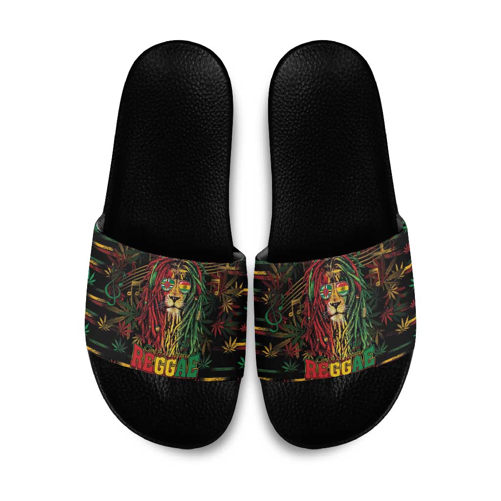Dominica One Love Reggae Lion Slide Sandals Caribbean Reggae Spirit
